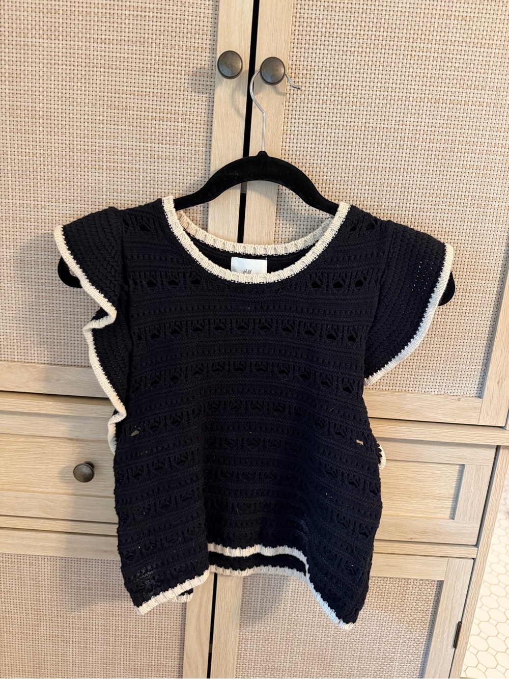 H&M Black Knit Top with Cream Trim